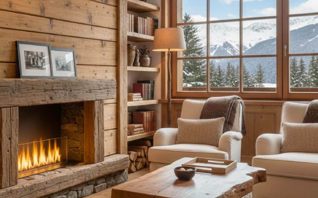 Crea un ambiente de montaña en tu salón, incluso sin chimenea tradicional